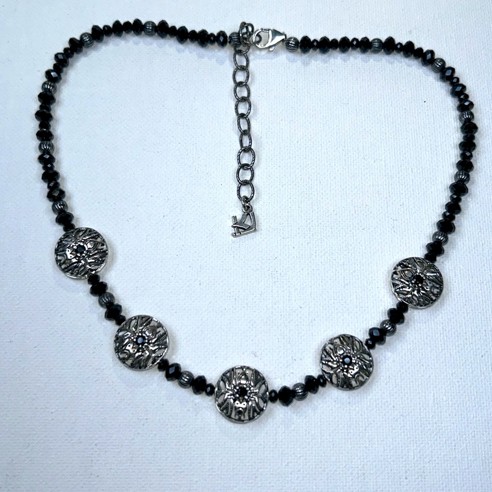 NWOT Designer Sterling Silver Black Widow Spider Black Onyx Beaded Necklace Goth